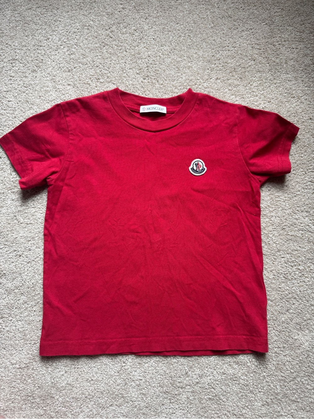 Moncler Red Short Sleeve Logo Tee for Kids